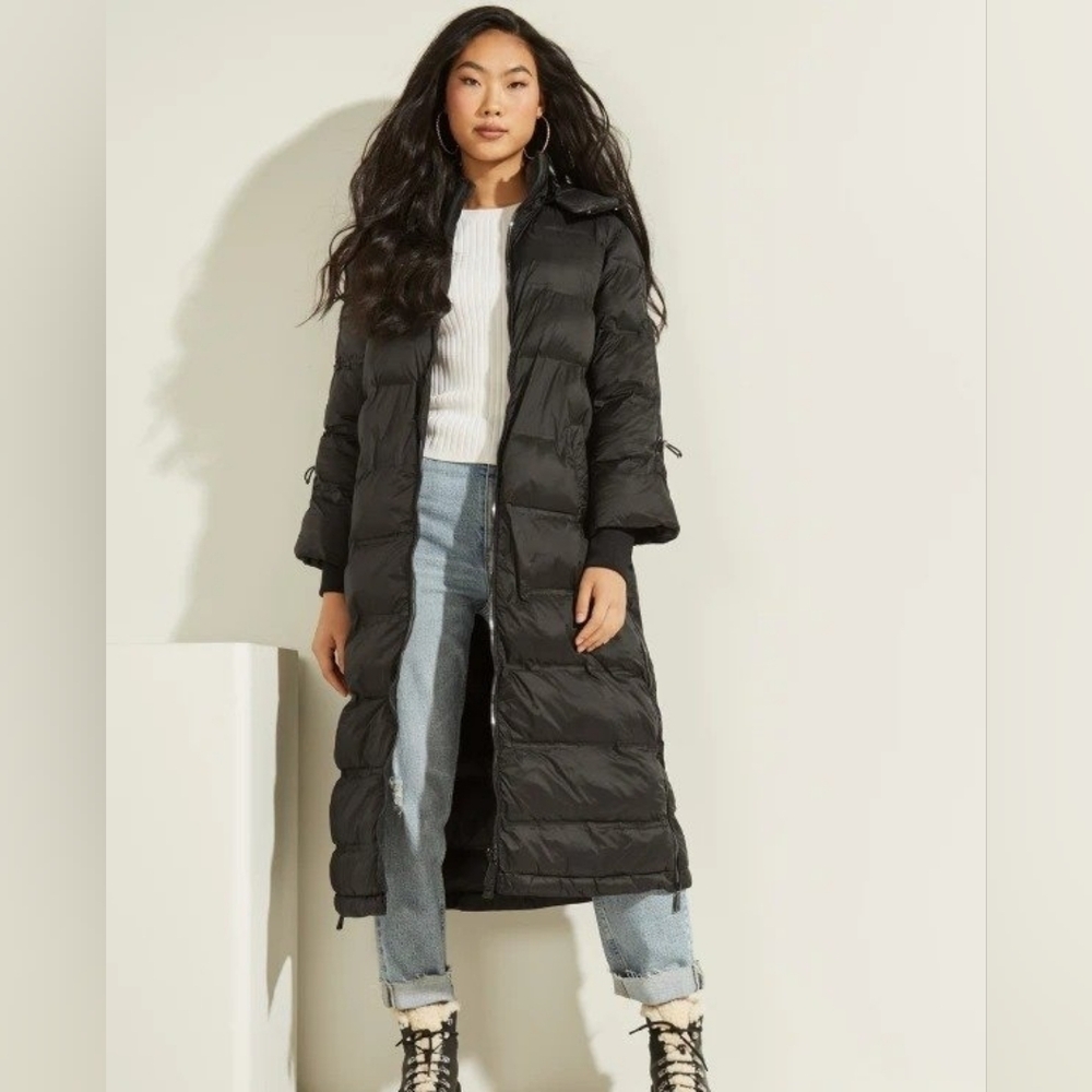 Guess Women's Long Black Puffer Coat